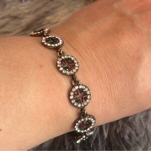 Vintage emerald ruby and clear rhinestone bracelet